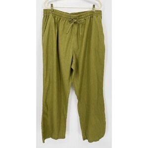 Denim & Co. Women's Wide Leg Linen Blend Pants Moss Green Pull-On Drawstring 1X